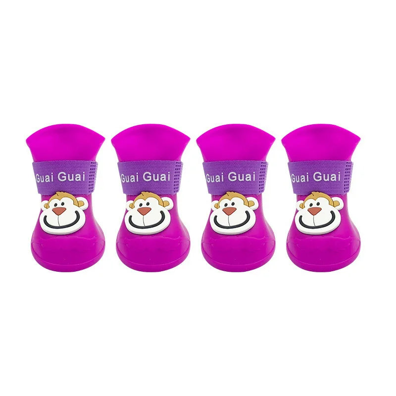 4pcs/set Waterproof Pet Shoes Anti-slip Rain Boots