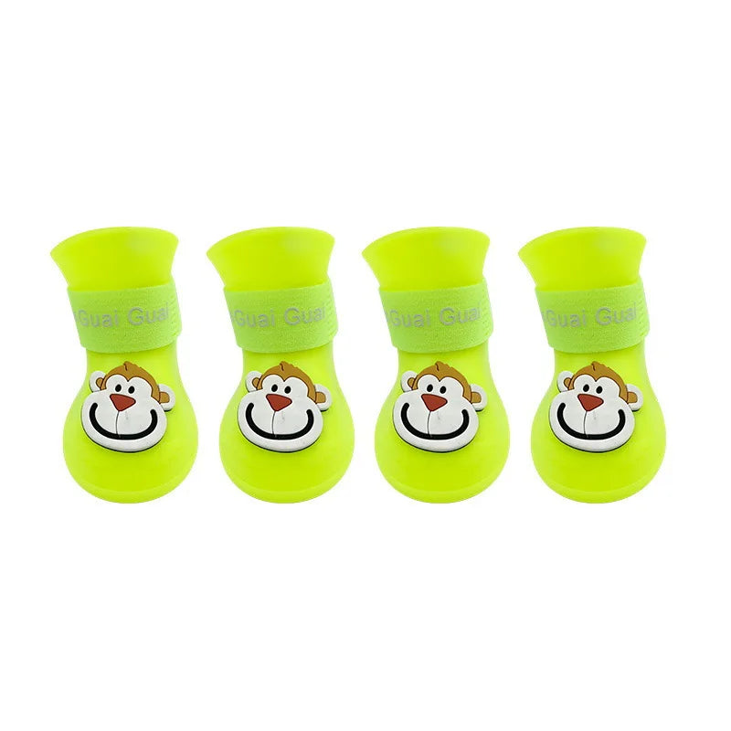 4pcs/set Waterproof Pet  Shoes Anti-slip Rain Boots