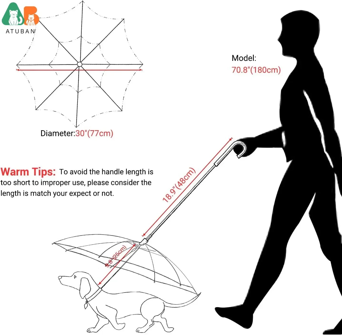 Rainproof Snowproof Adjustable Pet Umbrella Leash