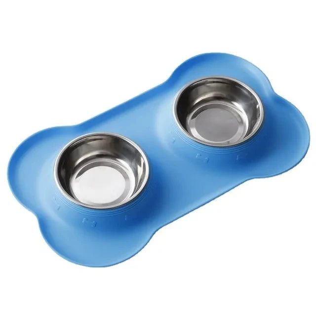 Antislip Double Dog Bowl With Silicone Mat