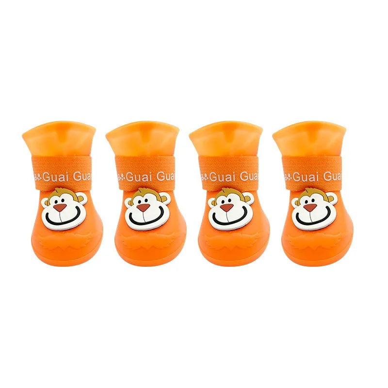 4pcs/set Waterproof Pet  Shoes Anti-slip Rain Boots