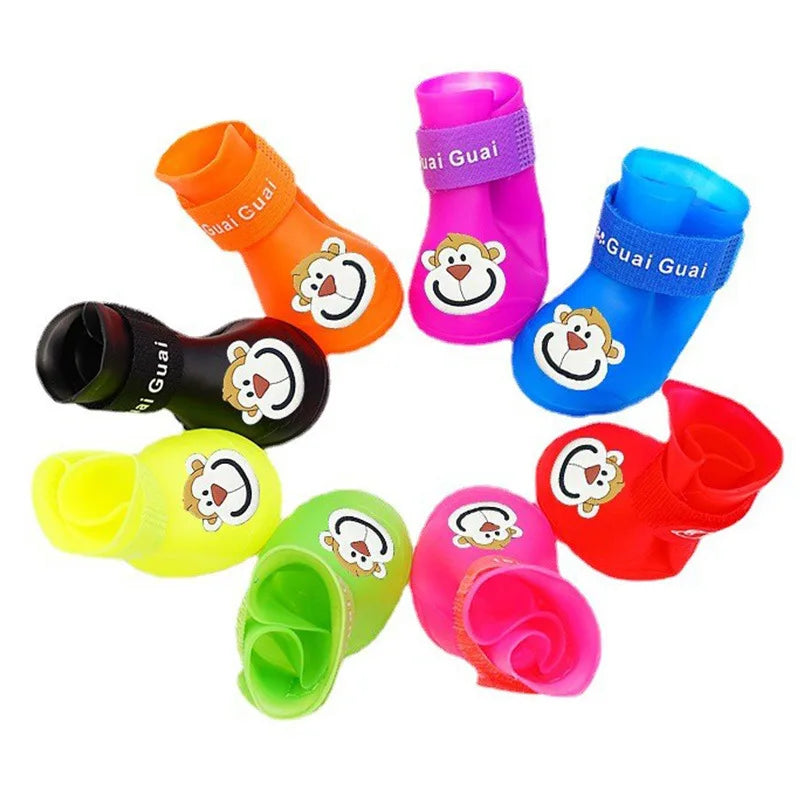 4pcs/set Waterproof Pet  Shoes Anti-slip Rain Boots