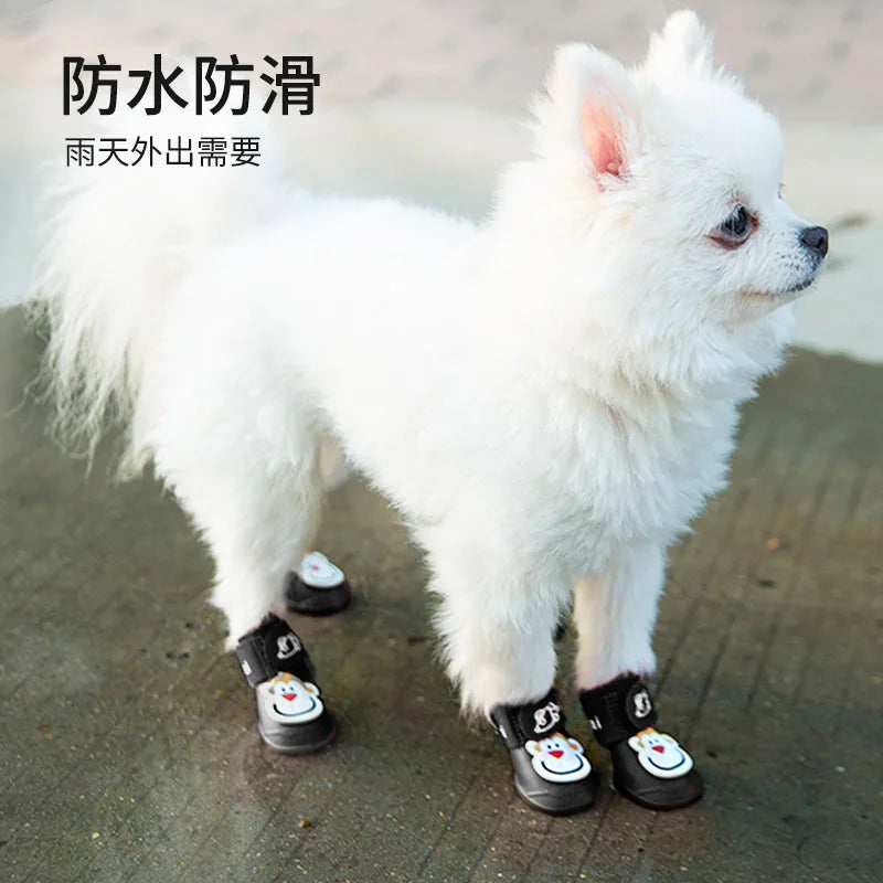 4pcs/set Waterproof Pet  Shoes Anti-slip Rain Boots