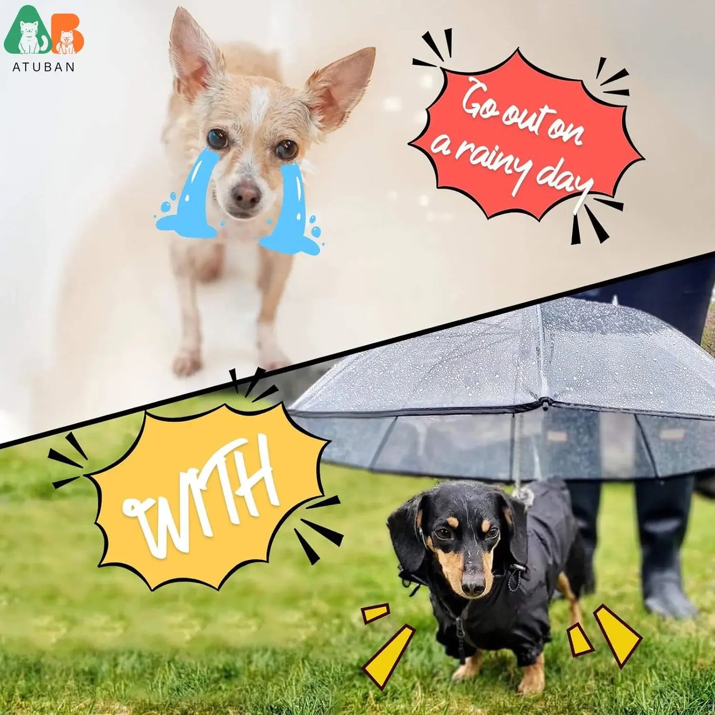 Rainproof Snowproof Adjustable Pet Umbrella Leash