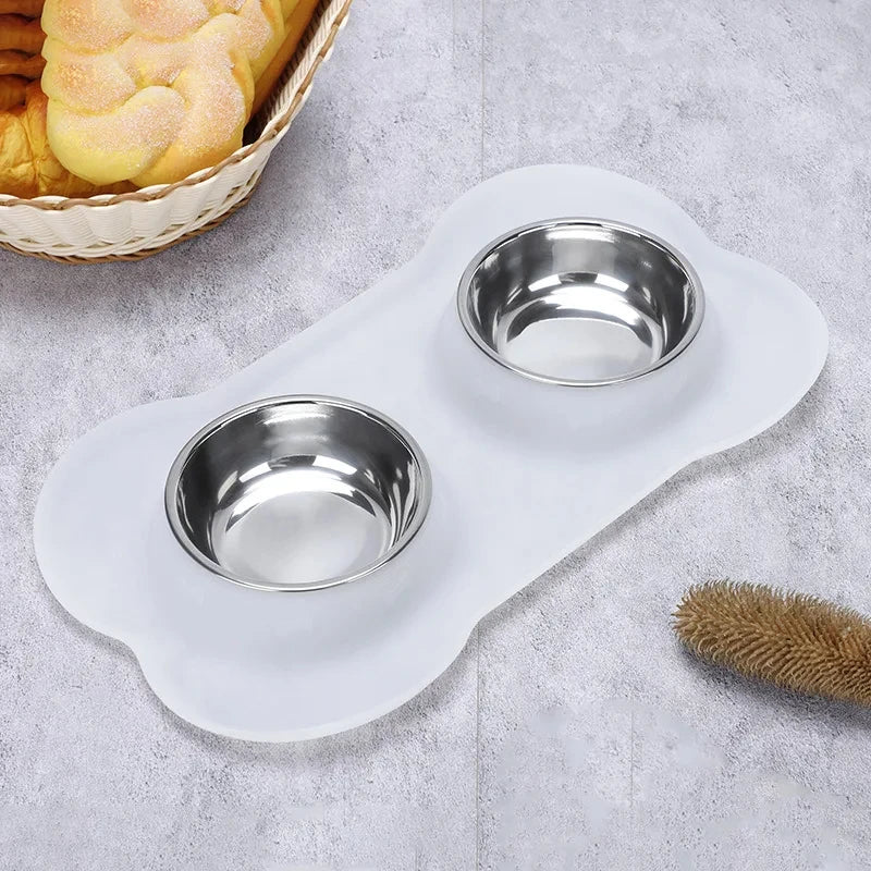 Antislip Double Dog Bowl With Silicone Mat
