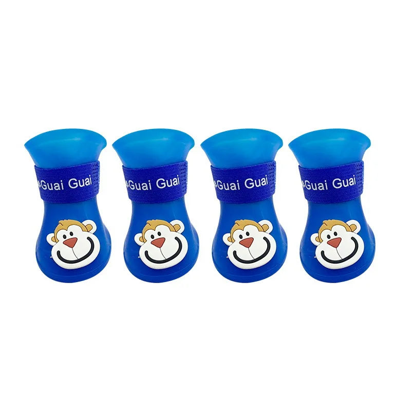 4pcs/set Waterproof Pet  Shoes Anti-slip Rain Boots