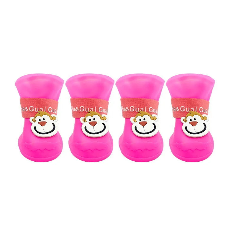 4pcs/set Waterproof Pet  Shoes Anti-slip Rain Boots