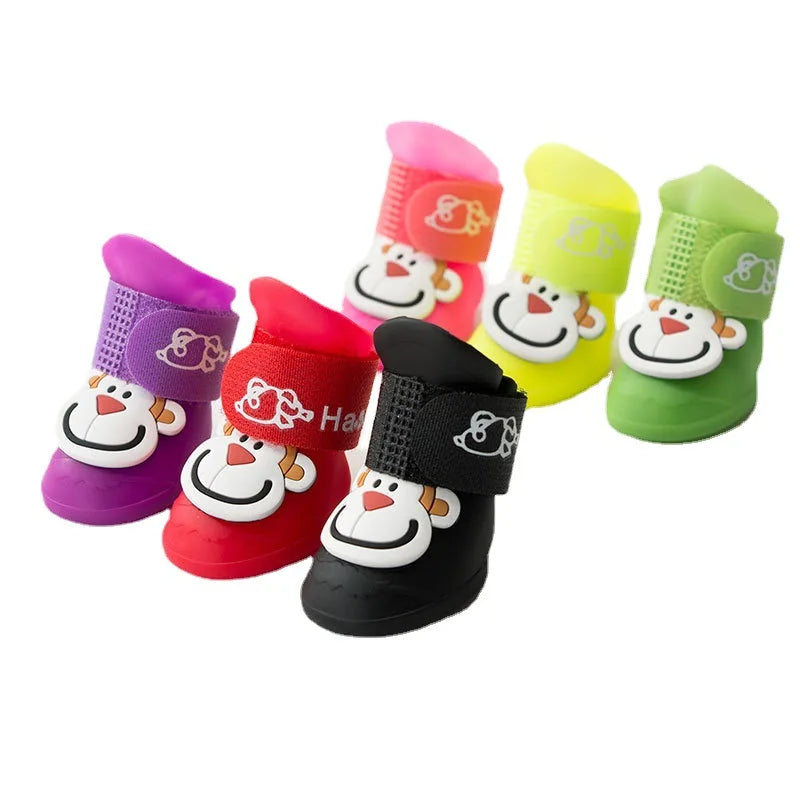 4pcs/set Waterproof Pet  Shoes Anti-slip Rain Boots