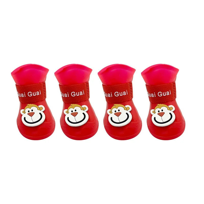 4pcs/set Waterproof Pet  Shoes Anti-slip Rain Boots