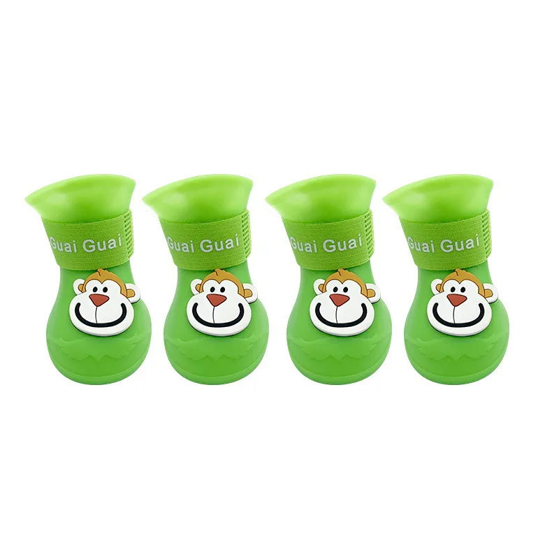 4pcs/set Waterproof Pet  Shoes Anti-slip Rain Boots